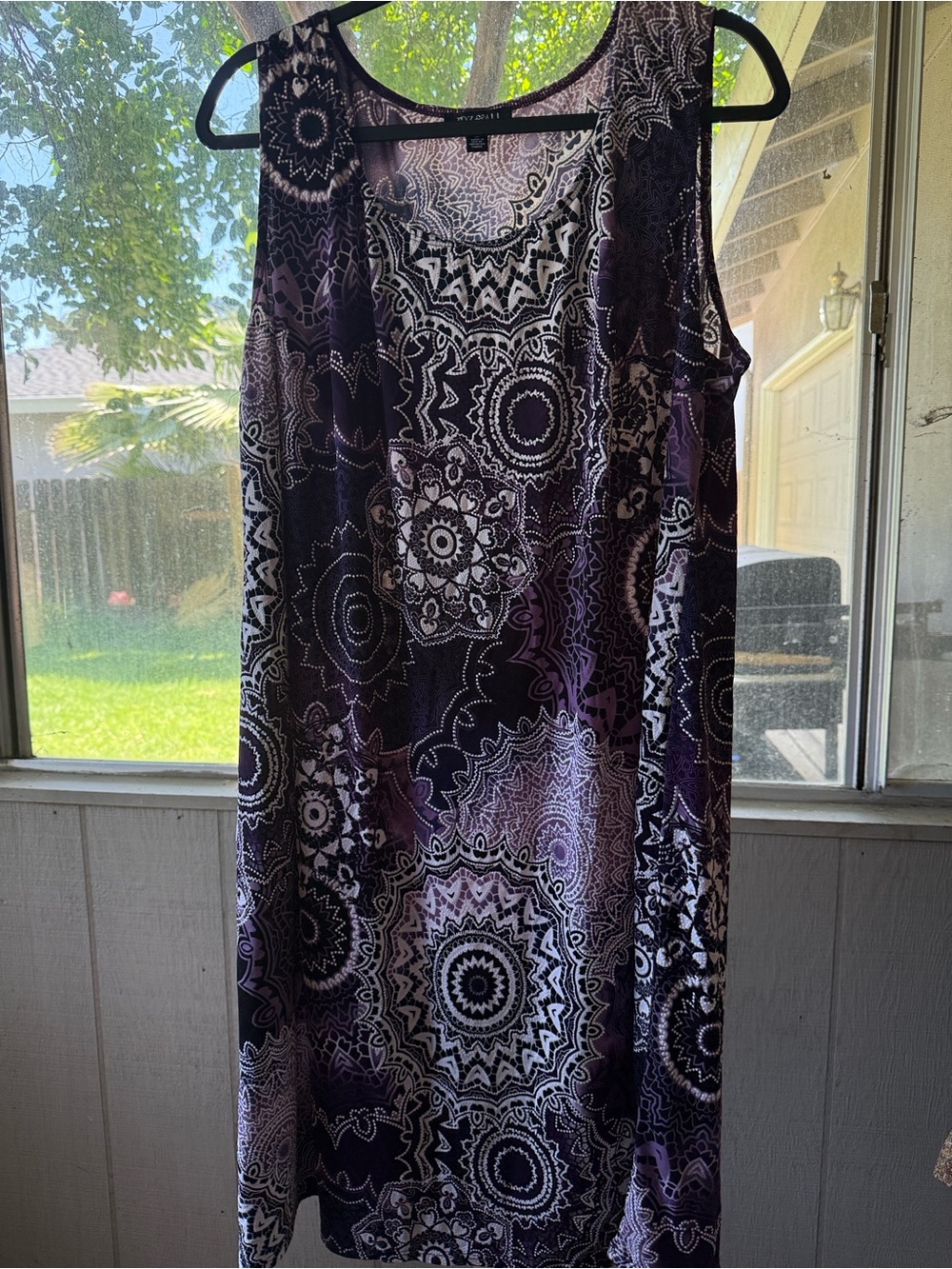 Roz & Ali Purple and Black Sleeveless Midi Dress with Mandala Print